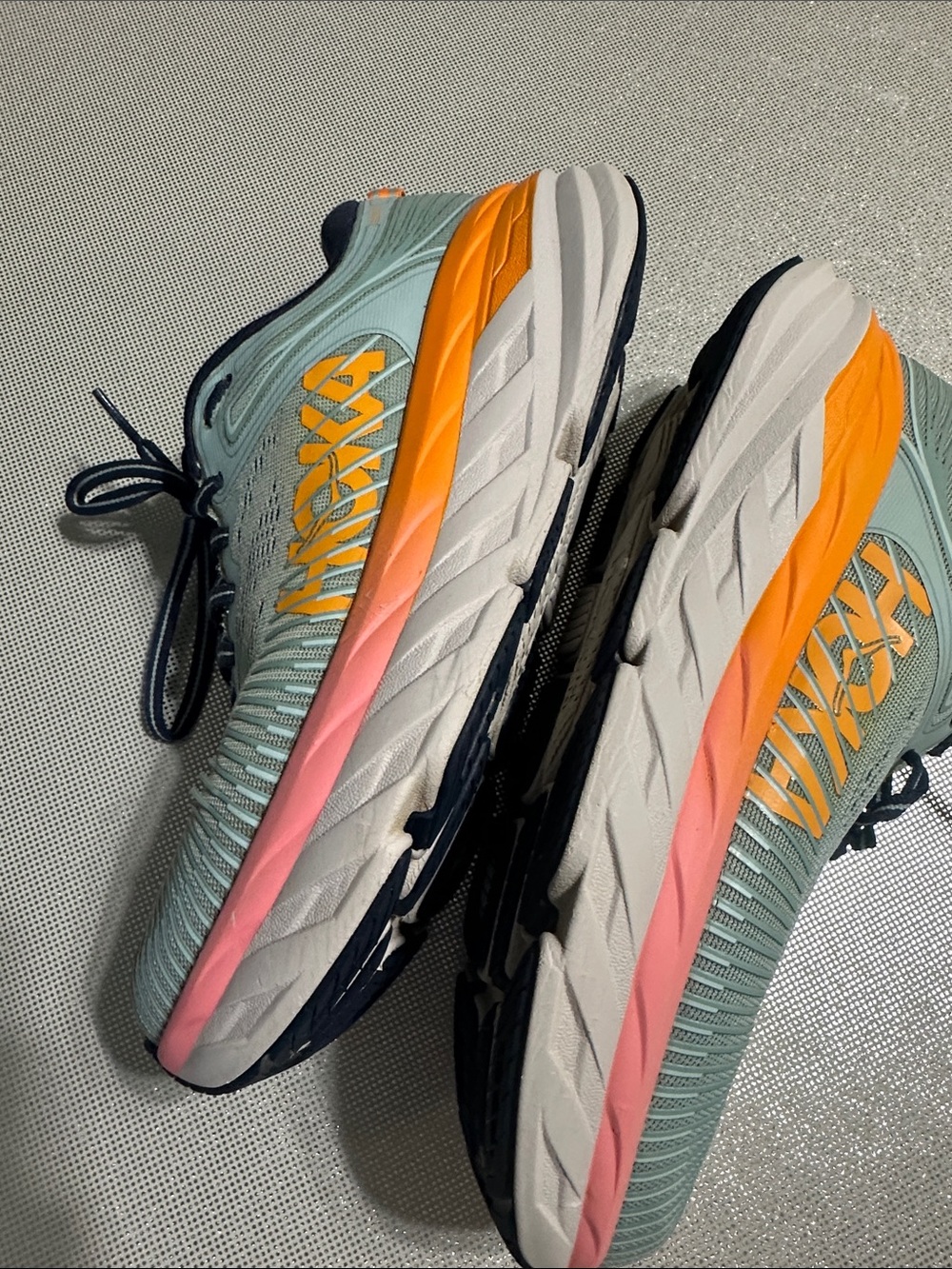 Hoka One One Women’s Running Shoes - Mint Green with Coral and Orange Trim - Picture 4 of 10